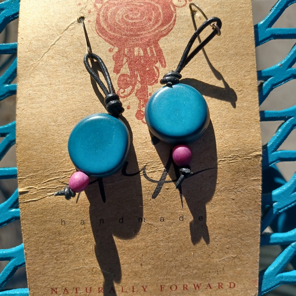 NWT Blue & Fuschia Handmade Dangle Earrings
